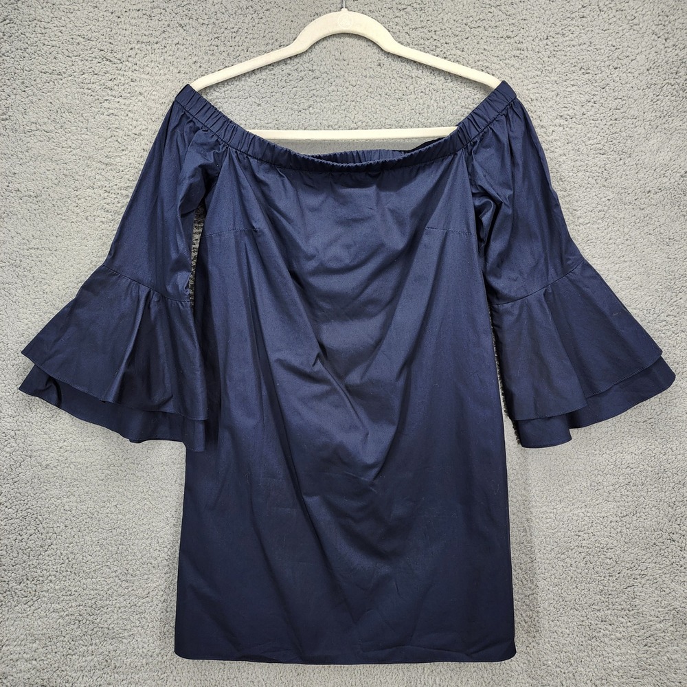Amanda Uprichard Womens Navy Blue Cotton Off Shoulder Bell Sleeve Mini Dress S
